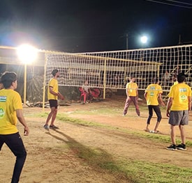 Playing volleyball